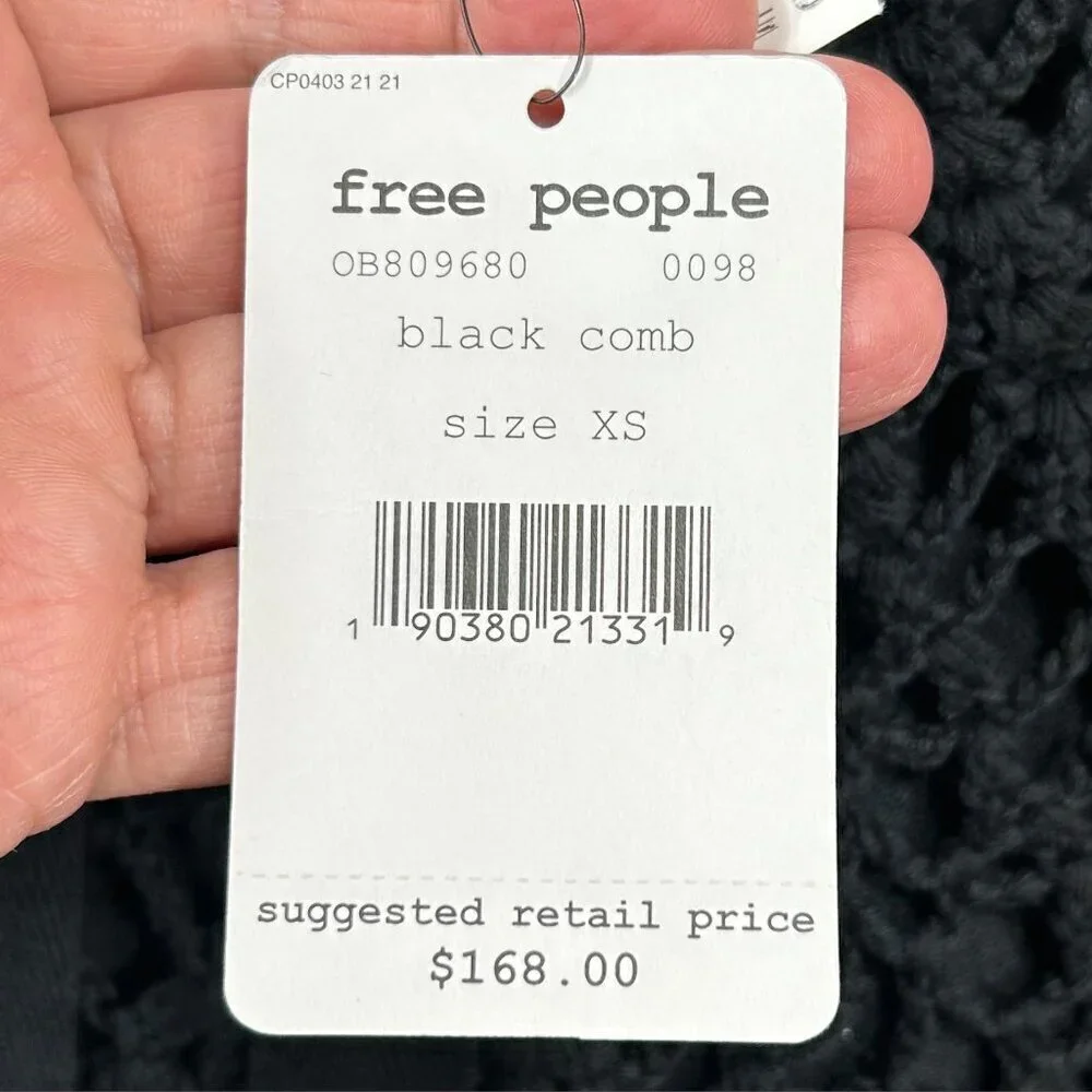 Free People NWT Black Sheer Embroidered Crochet Back Tie Tank Top Size XS - Picture 8 of 13